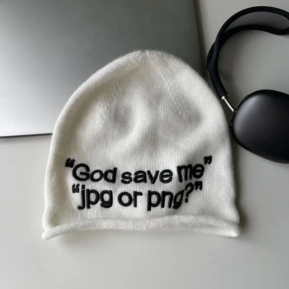 Neue Buchstaben Stickerei Strickmütze Y2K Wolle Motorhaube Kappen Warm Halten Coole Beanie Hüte Herbst und Winter – Detail 9