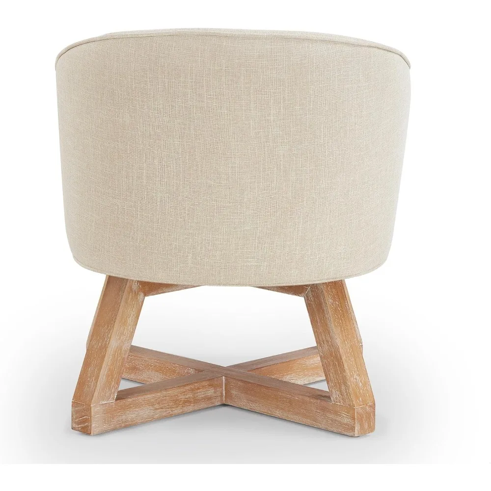 Modern Swivel Barrel Chair with 360° Rotation, Upholstered Linen Armchair for Living Room Office Bedroom, Beige