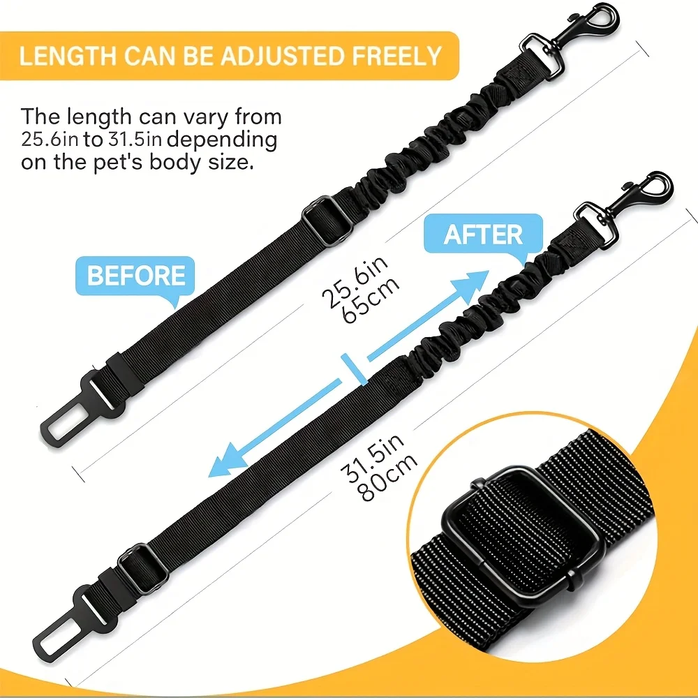 Adjustable Dog Seat Belt Harness - Elastic Nylon Retractable Safety Restraint with Secure Clasps for All Dog Sizes, Dog Harness