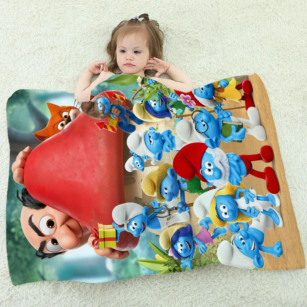 Cute Cartoon Smurfs Printed Blanket Picnic Blankets Warm Blanket Soft and Comfortable Blanket Home Travel Birthday Gift 5