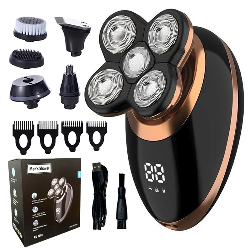 5-in-1 Electric Shaver & Hair Remover - Cordless, Wet/Dry, IPX7 Waterproof For Bald Head & Body Grooming
