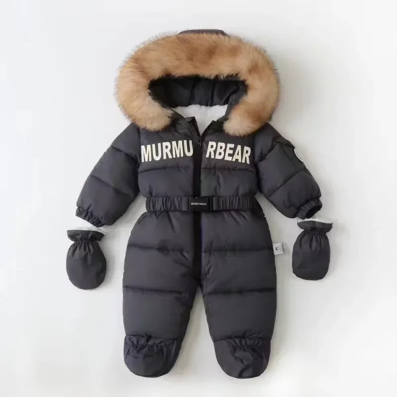 Newborn Baby Winter Girl Jumpsuit Thicken Baby Ski Suit With Gloves Belt Romper Warm Infant Snowsuit Children Clothing Set