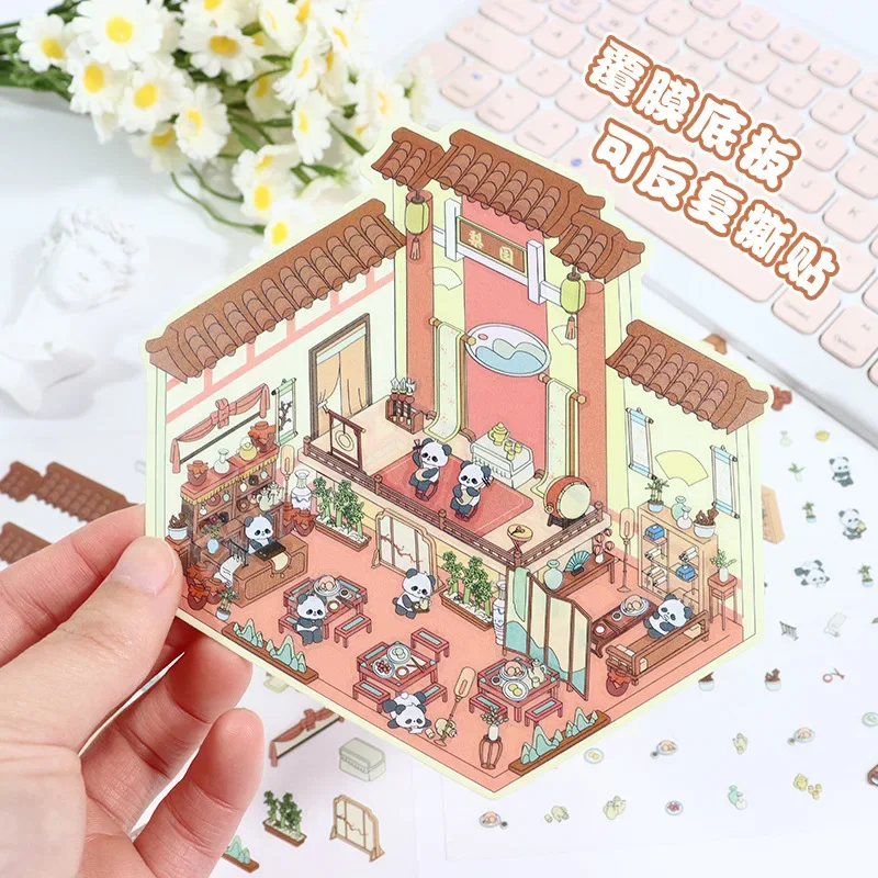 DIY Cartoon Animal Fantasy House Miniature Scene Sticker 3D Pocket Cabin Scene Stacking Pasting Festival Gift for Kid Child