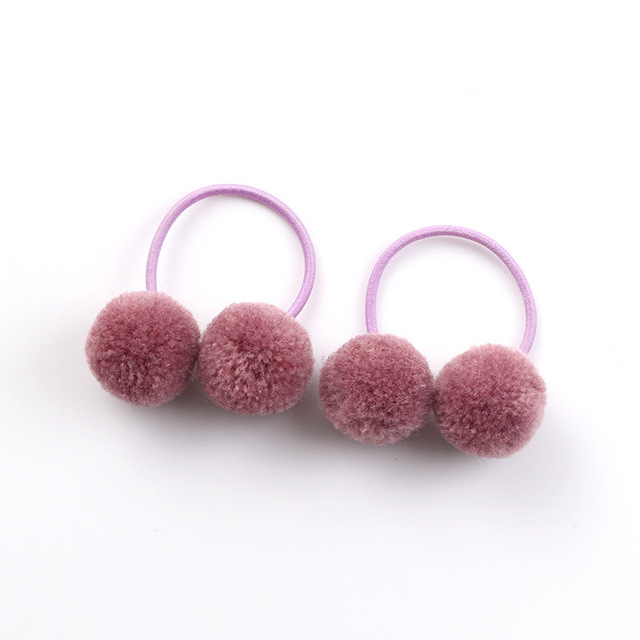 Small Solid Two Fur Ball Hair ring Girls Elastic Rubber Band Hair Bands Cute Hair Accessories Kids Headwear Ornaments