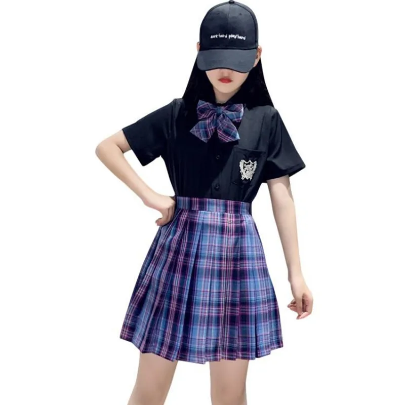 

Girls Classic JK Clothing Set Summer Short Sleeves Kids Princess Top and Skirt with Tie 3Pcs Suits School Uniform Clothes