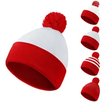 Trapper Hat With Glasses Red White Hat Christmas Cuff Knit Hat With A Yarn Bobble On The Hat Top Winter Face Wool Pullover Hat 1