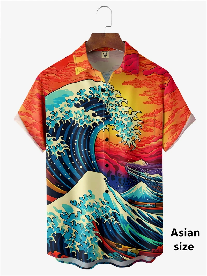 Japanese Style Ukiyoe Wave 3D Print Men Casual Hawaiian Shirts Summer Fashion Shirt For Man Street Button Short Sleeves Clothes 5