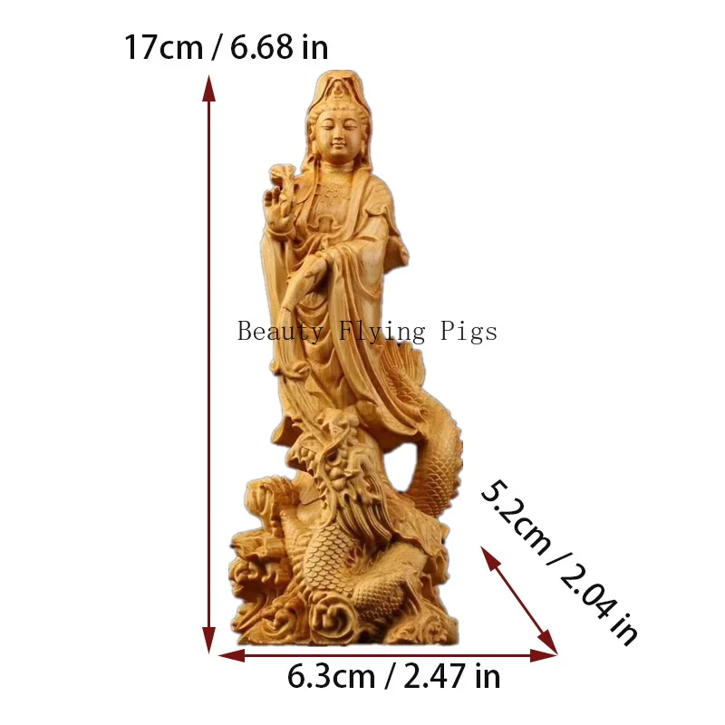 Traditional handmade carving of natural wooden dragon Guanyin Buddha statue Buddhist home living room feng shui ornaments