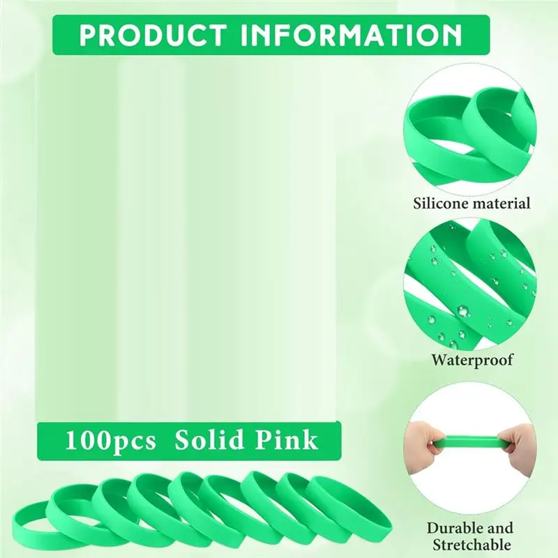 100Pcs 빈 탄성 솔리드 컬러 실리콘 손목 밴드 남성 여성을위한 스트레치 청소년 선물 학생 스포츠 파티 용품