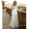 Lakshmigown Plunging Boho Wedding Dress Long Sleeve Lace Bodice Chiffon V Neck Customized Beach Bridal Gown robe mariée 5