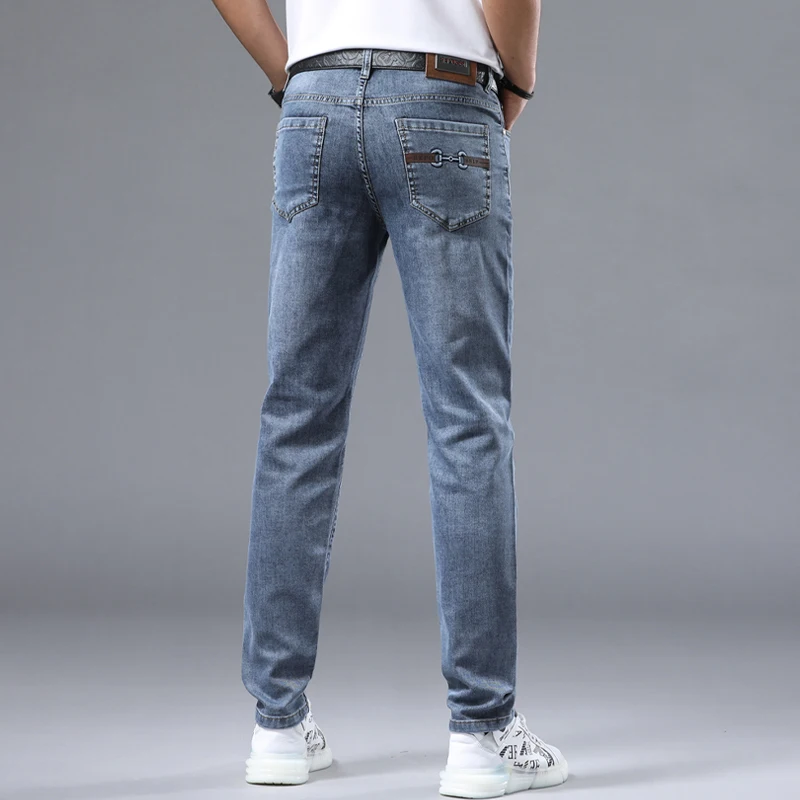 2024 new high-end light luxury Slim small straight stretch versatile men's jeans simple fashion trend senior gray pants