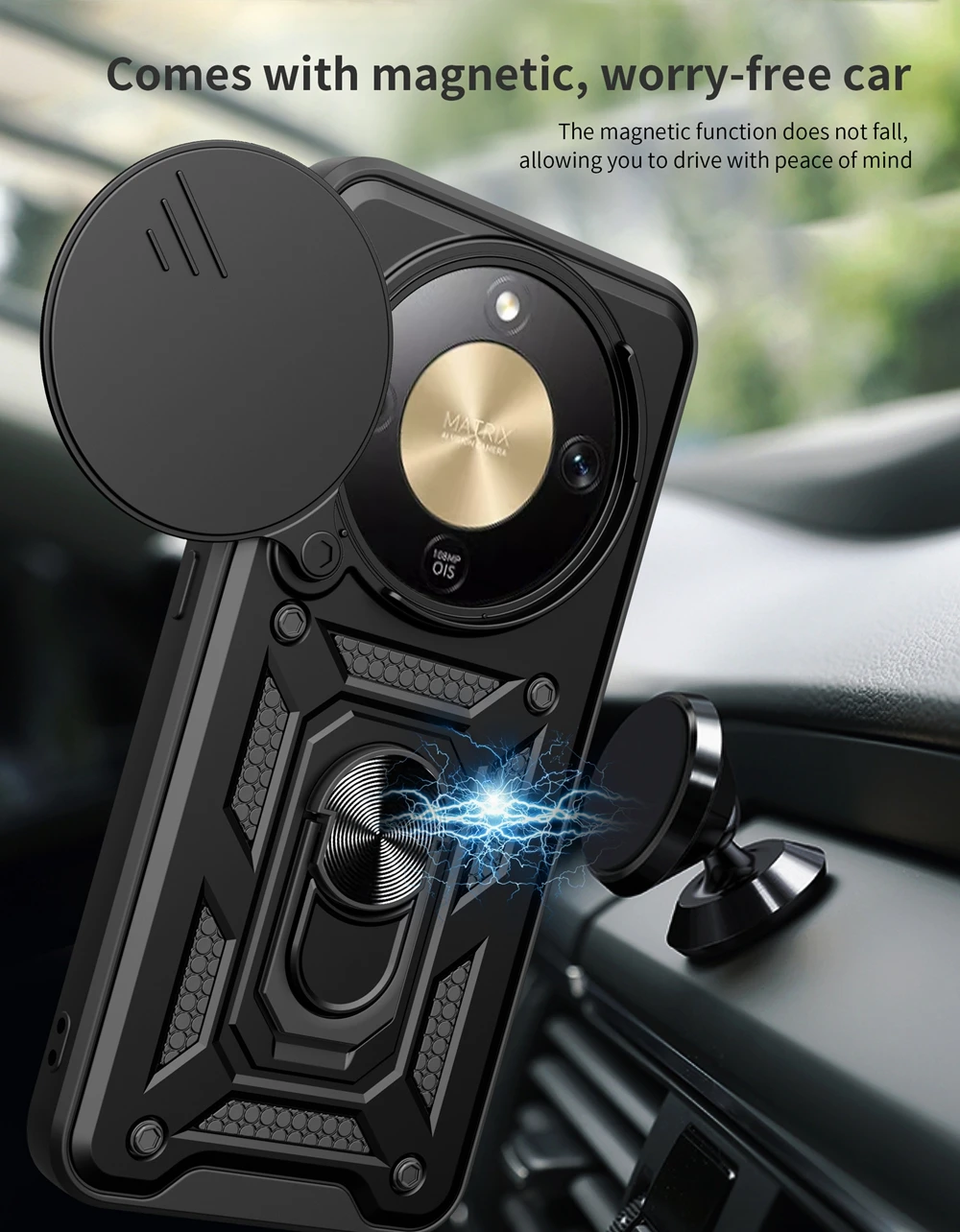 Durable Magnetic Phone Case with Ring Holder and Military Grade Protection