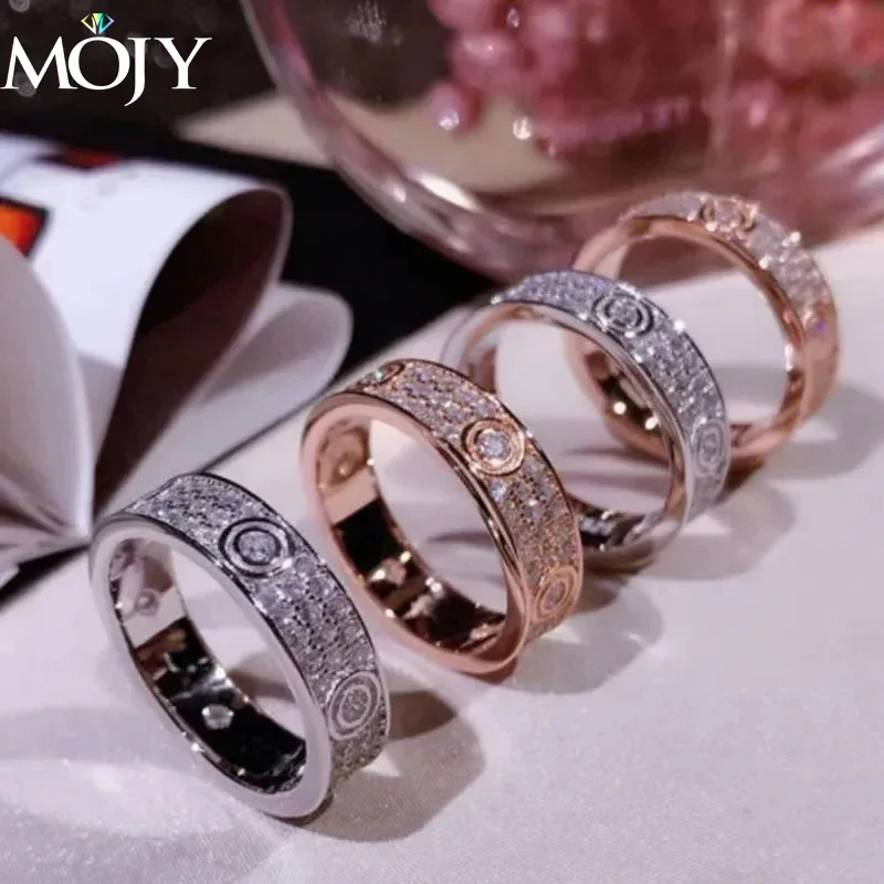 MOJY 925 Sterling Silver Wide Version Three Rows D VVS1 Moissanite Diamond Engagement Ring Eternity Couple Yellow Gold Rings silver ring wedding rings silver rings moissanite ring