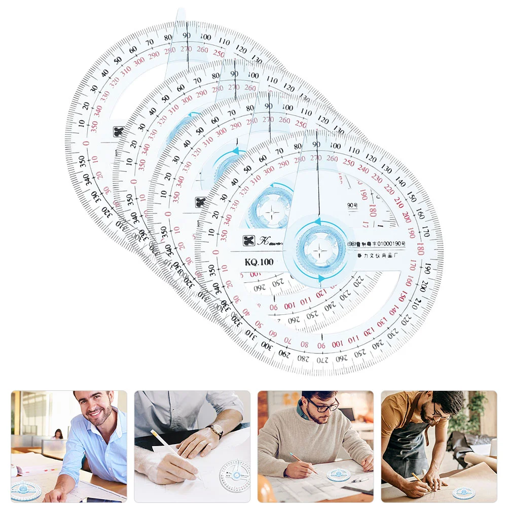 

4 Pcs Mathematics Geometry Circle Protractor Rotary Tool Multi-function Measuring Plastic Drafting Student Ruler