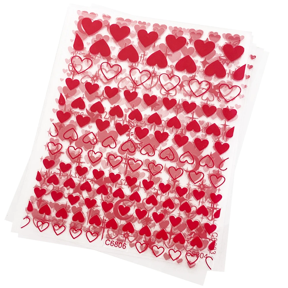 Red Love Heart Nail Stickers Set Romantic Peach Heart 8*10cm Nail Art Decal Shining Adhesive Manicure Slider 6Pcs/Kit