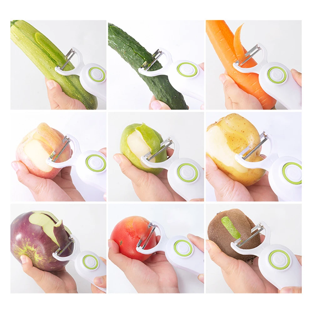 Fruit Vegetables Peeler with 3 Cutter Heads Vegetable Cutter Peeler USB Rechargeable Stainless Steel for Sweet Potatoes Tomatoes