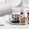 Oval Wooden Stainless Steel Tray Creative Oval Handle Storage Trays Metal Aromatherapy Mirror Cosmetic Storage Home Decorative 4