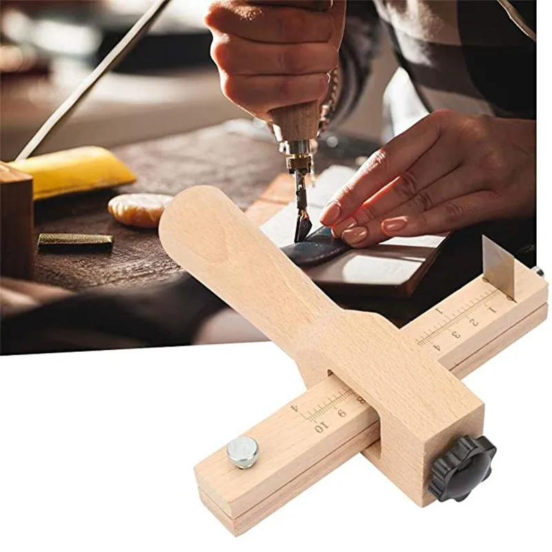Wooden Leather Strap Cutter leather tool leather working tools craft cutting tool leather cutting tool Adjustable Strip Belt Precise Cutting Tool with 5 Sharp Blades for Leathercraft Handmade DIY Work