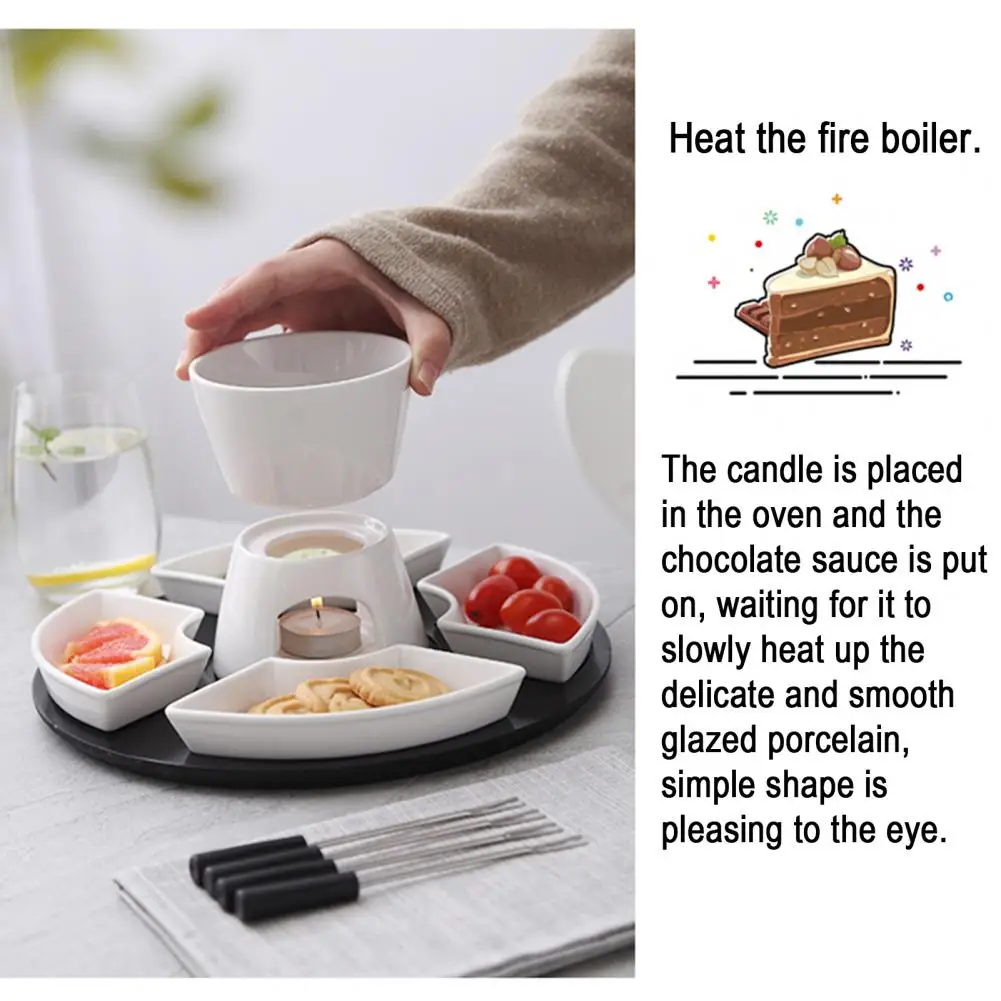 Melt Hot Pot Bowl for Cheese Ceramic Fondue Pot Elegant Ceramic Fondue Butter Warmer Set for Chocolate Cheese Caramel Even