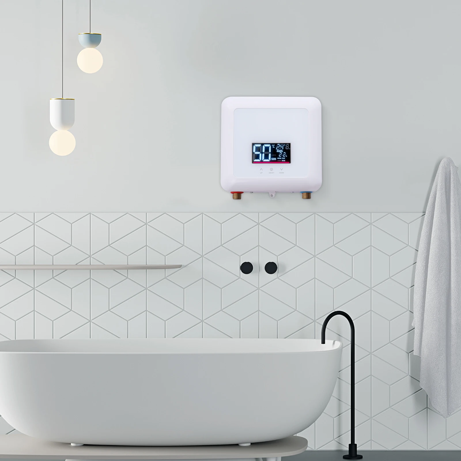 Tankless Water Heater Electric 5.5KW 110V on Demand Hot Water Heater Self-Modulating Instant Shower Boiler Kitchen Bathroom