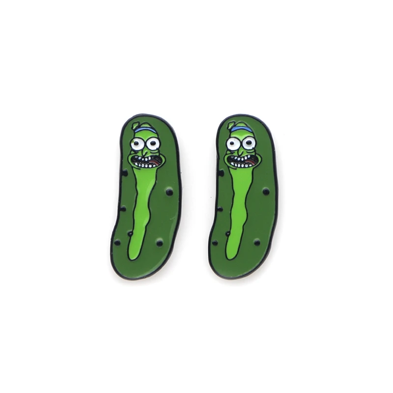 Cartoon Pickle Rick Kawaii Metal Enamel Stud Earrings