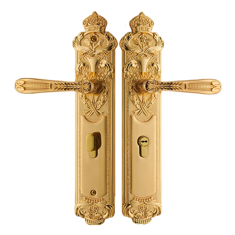 Luxury Brass Gate Lock Europen Entrance Door Locks Golden Handle Lockset Bedroom Security Locksets Multi Color for Option images - 6