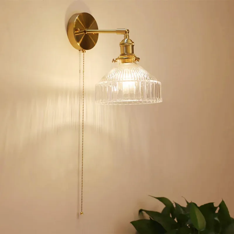 

Nordic Color Wall Lamp Light with Switch for Bedroom Vintage Wall Sconce Lights Fixtures Glass Lamp Shade Decoration Bedside Lam