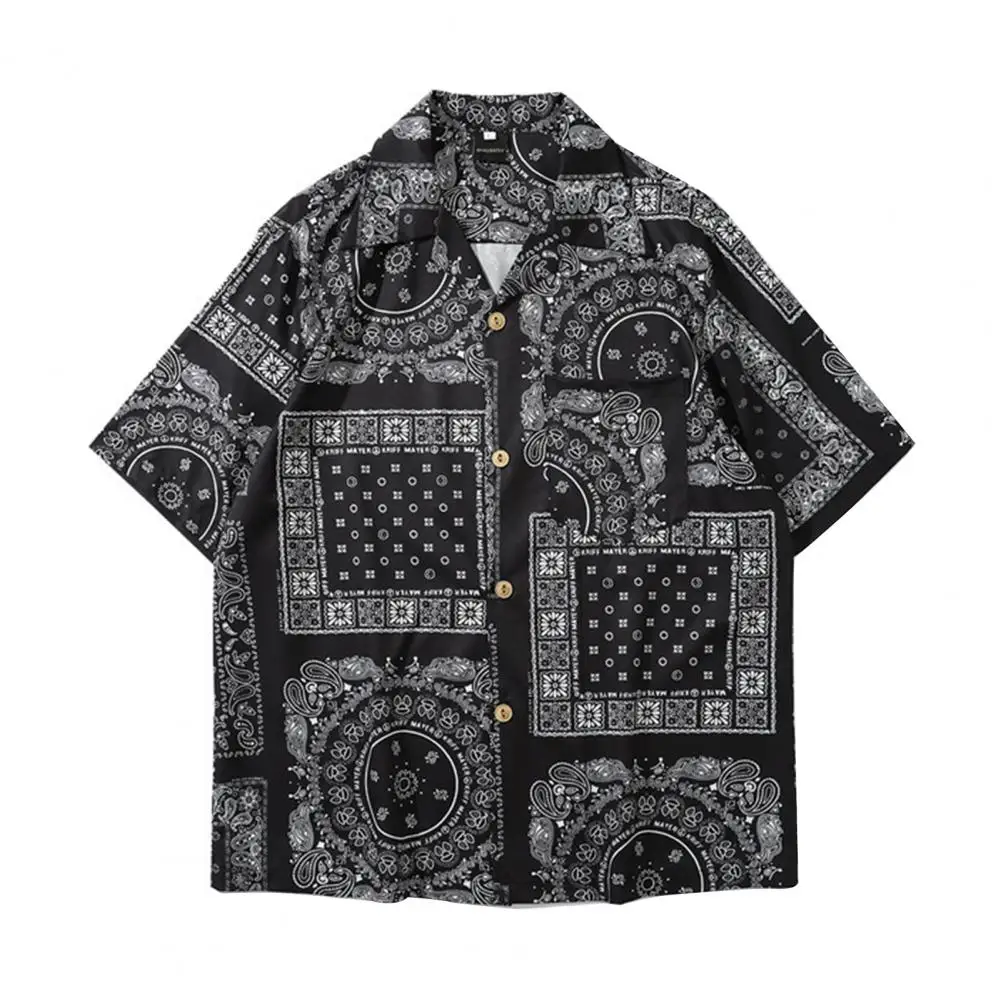 Summer Hawaiian Bandana Shirt Men Short Sleeve Male Paisley Shirts Hip Hop Beach Clothing Harajuku Young Style Lapel Men Tops 5