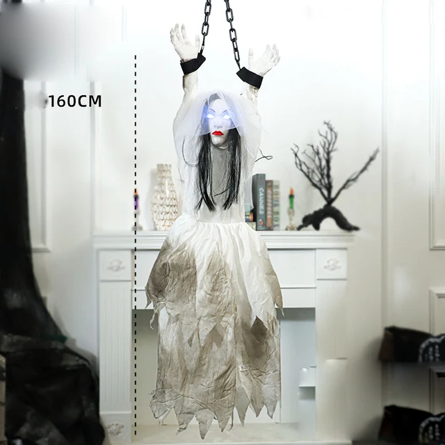 Halloween Decoration Electric Toys Iron Chain Clown Hanging Ghost Zombie Glowing Sound Toy Haunted House Party Decor Pendant 5