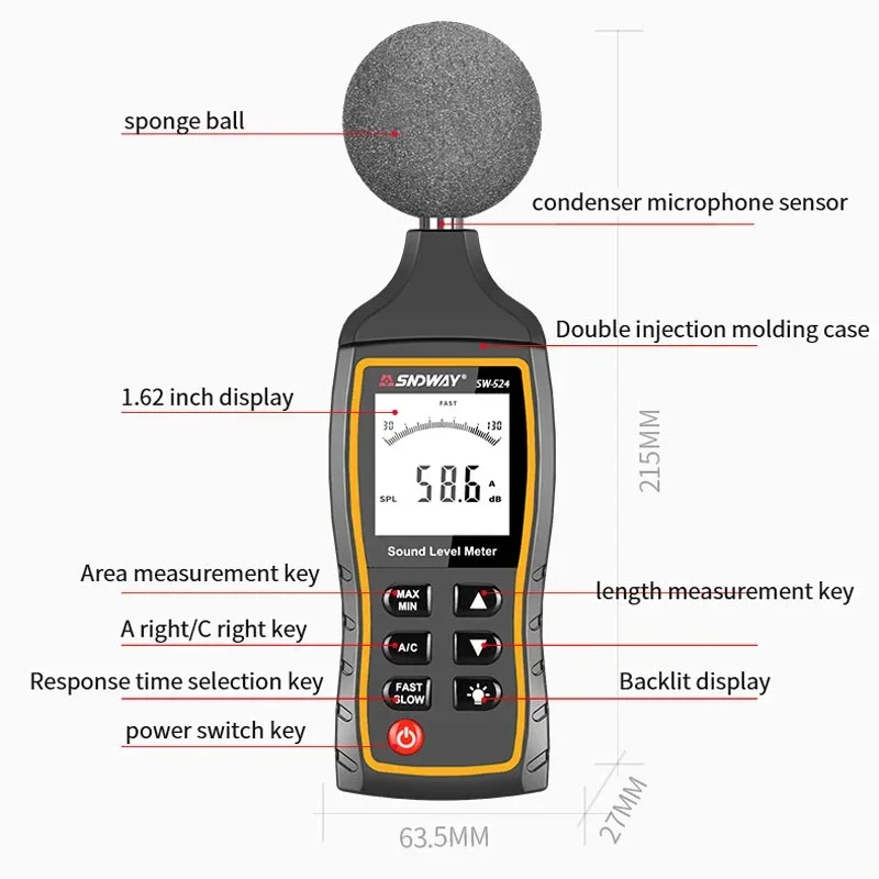 SNDWAY SW 523 524 Sound Level Meter 30 to 130 dB Detector Digital Professional Decibelimeter Noise Level Decibel Meter 3