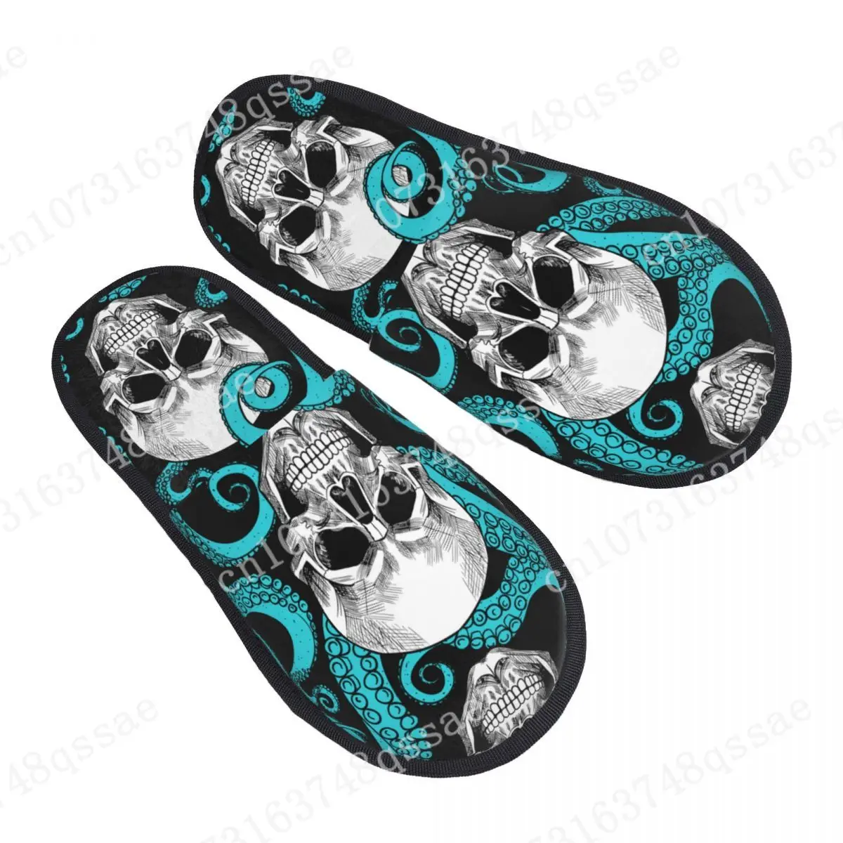 

Winter Slipper Woman Man Fashion Fluffy Warm Slippers White Skull With Octopus Foot House Slippers Funny Shoes