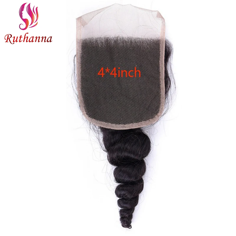 Loose Wave 4x4 Lace Closure Human Hair Pre-Plucked Natural Color Brazilian Virgin Hair Transparent Lace Closure For Women