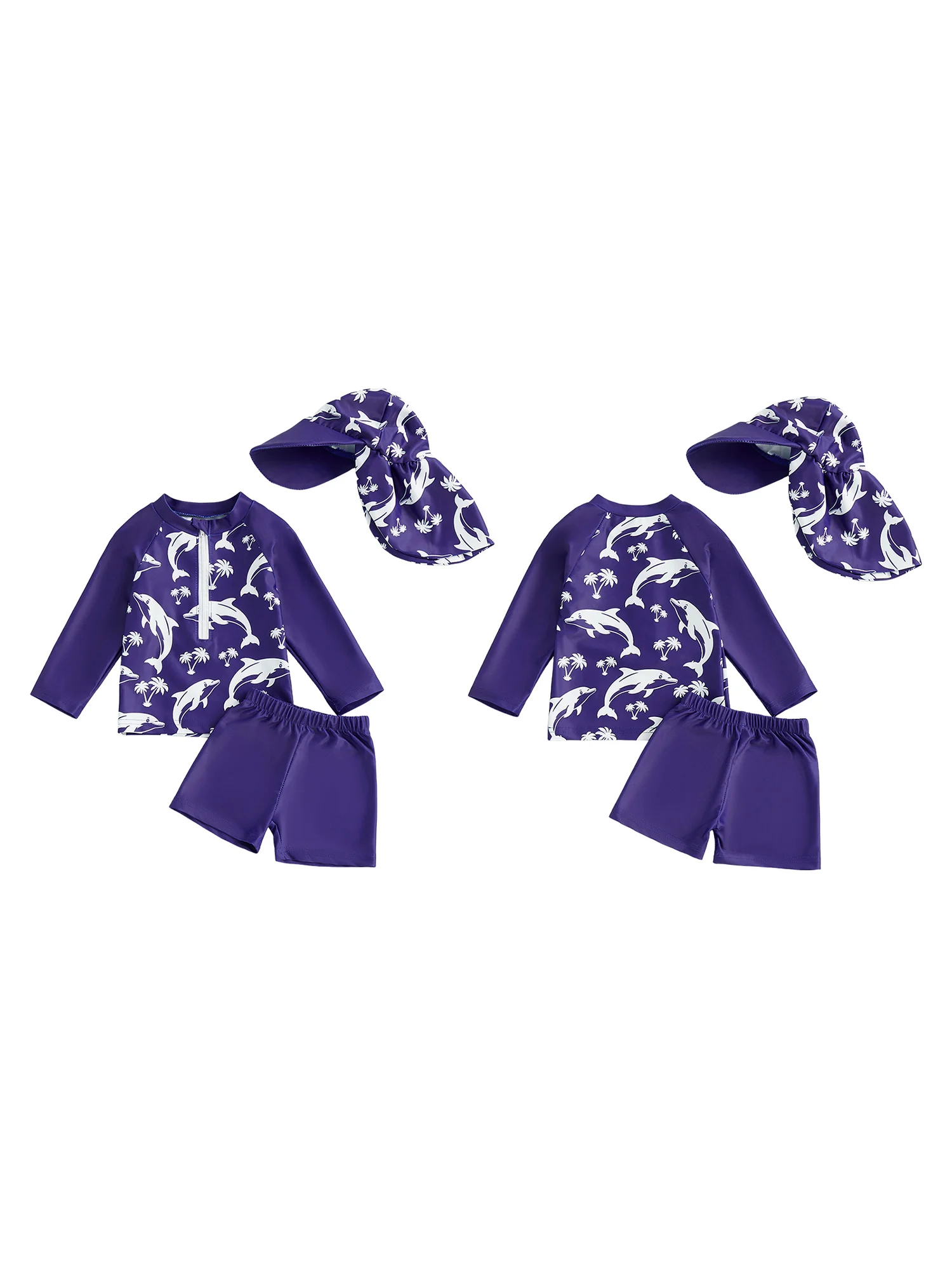 3Pcs Baby Boys Girls Swimsuit Set Shark Print Stand Collar Long Sleeve Tops Shorts and Hat Rash Guard Swimwear Beachwear