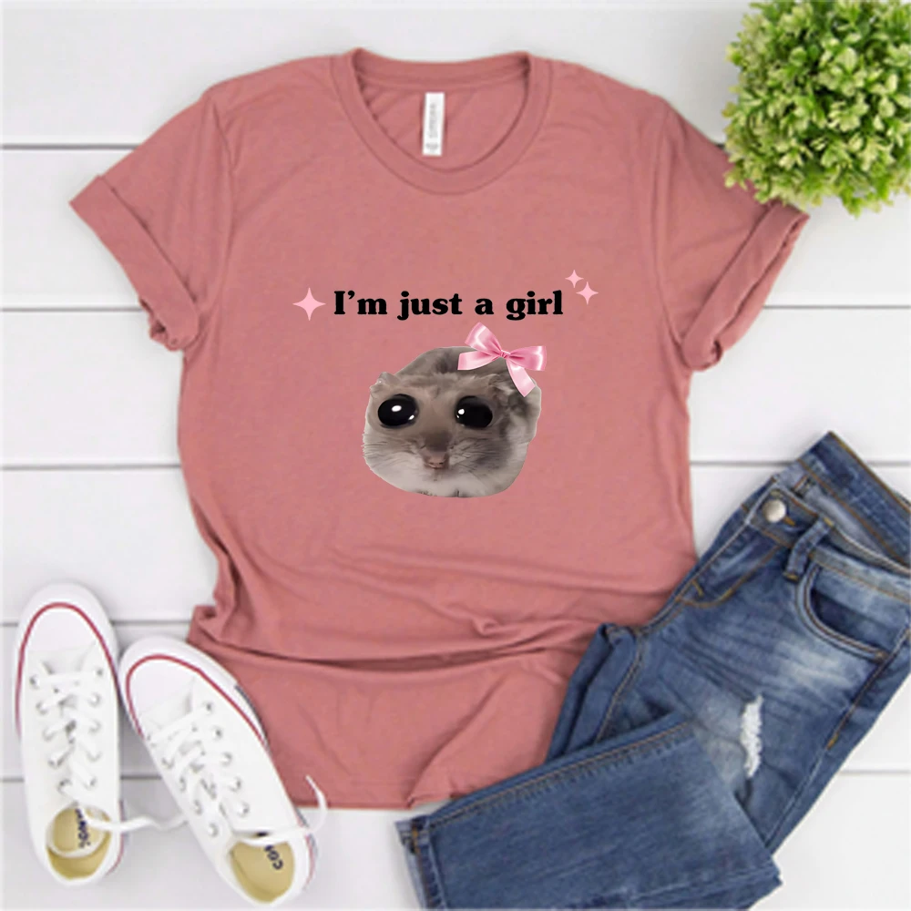 

Cute Sad Hamster T-Shirt I'm Just A Girl Shirt Funny Meme Tshirt Kawaii Coquette Hamster Meme Tee Unisex Short Sleeves Tops