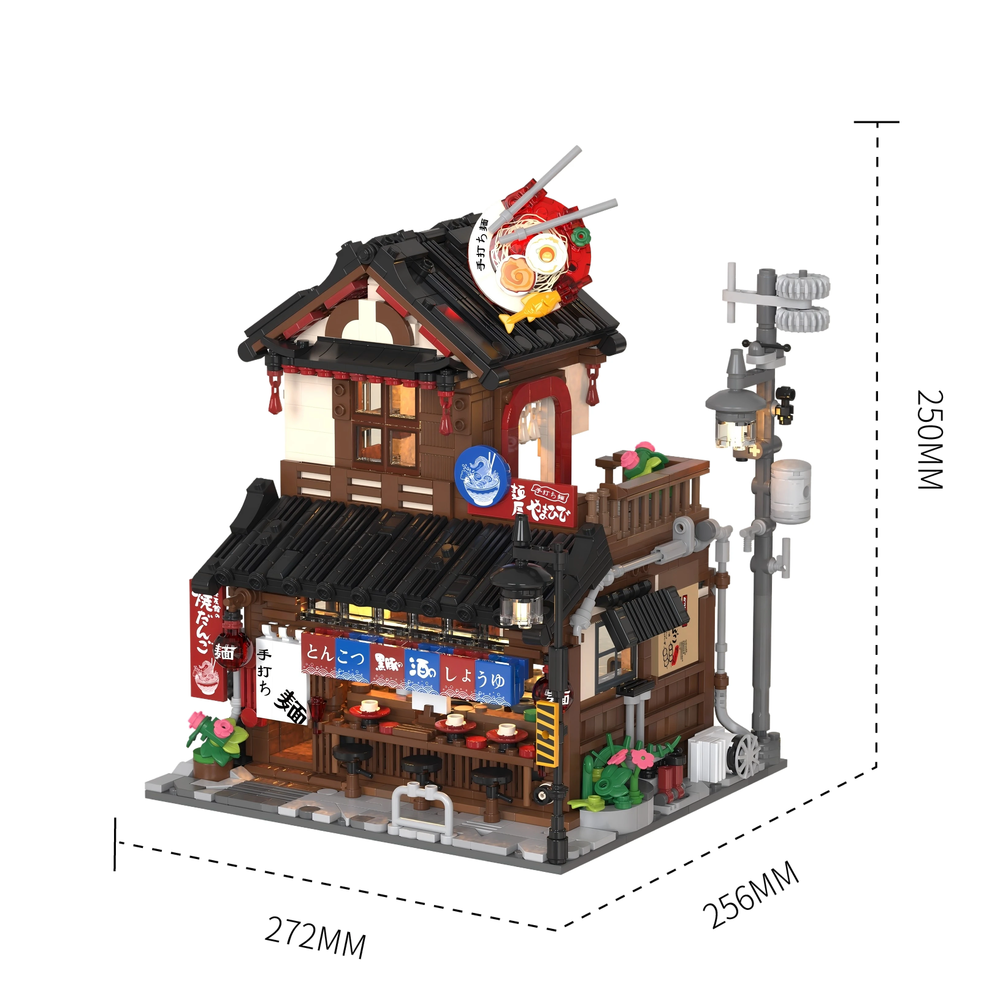 DIY 건축 모형 거리 풍경 시리즈, 일본식 라멘 가게 빌딩 블록 장난감 장식품, 성인 생일 선물