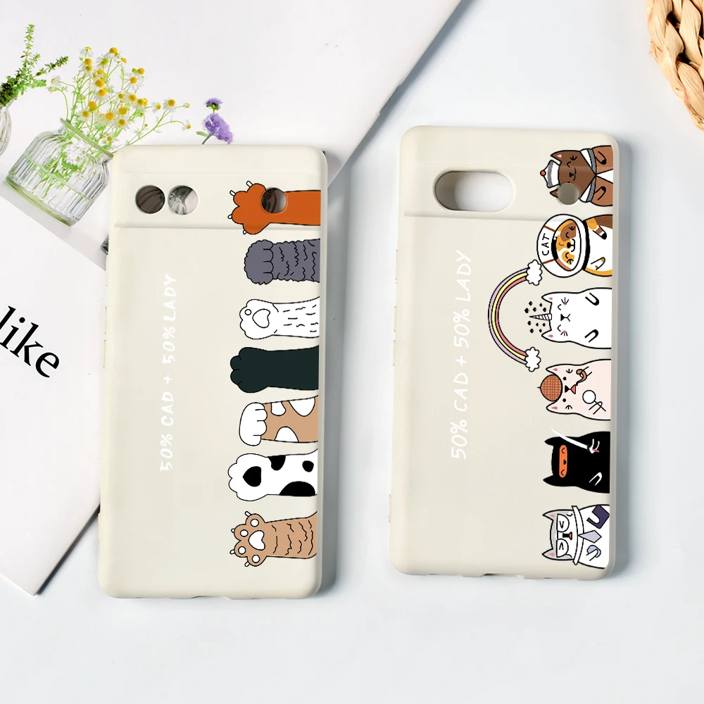 

Cartoon Cute Cat Phone Case for Google Pixel 7a 7Pro 7 Back Cover for Pixel 6a 6 6Pro Luxury Liquid Silicone Protection Shell