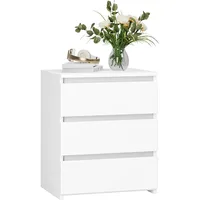 White Nightstand with 3 Drawers, White Bedside Table Night Stand for Bedroom with Cut-Out Handle, Sofa Side Table 3 Drawer 1