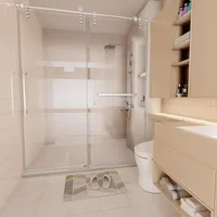 56-60" W × 76" H Frameless Glass Shower Door, Slidable Shower Door with Stainless Steel Handle, Waterproof and Shatterproof 2