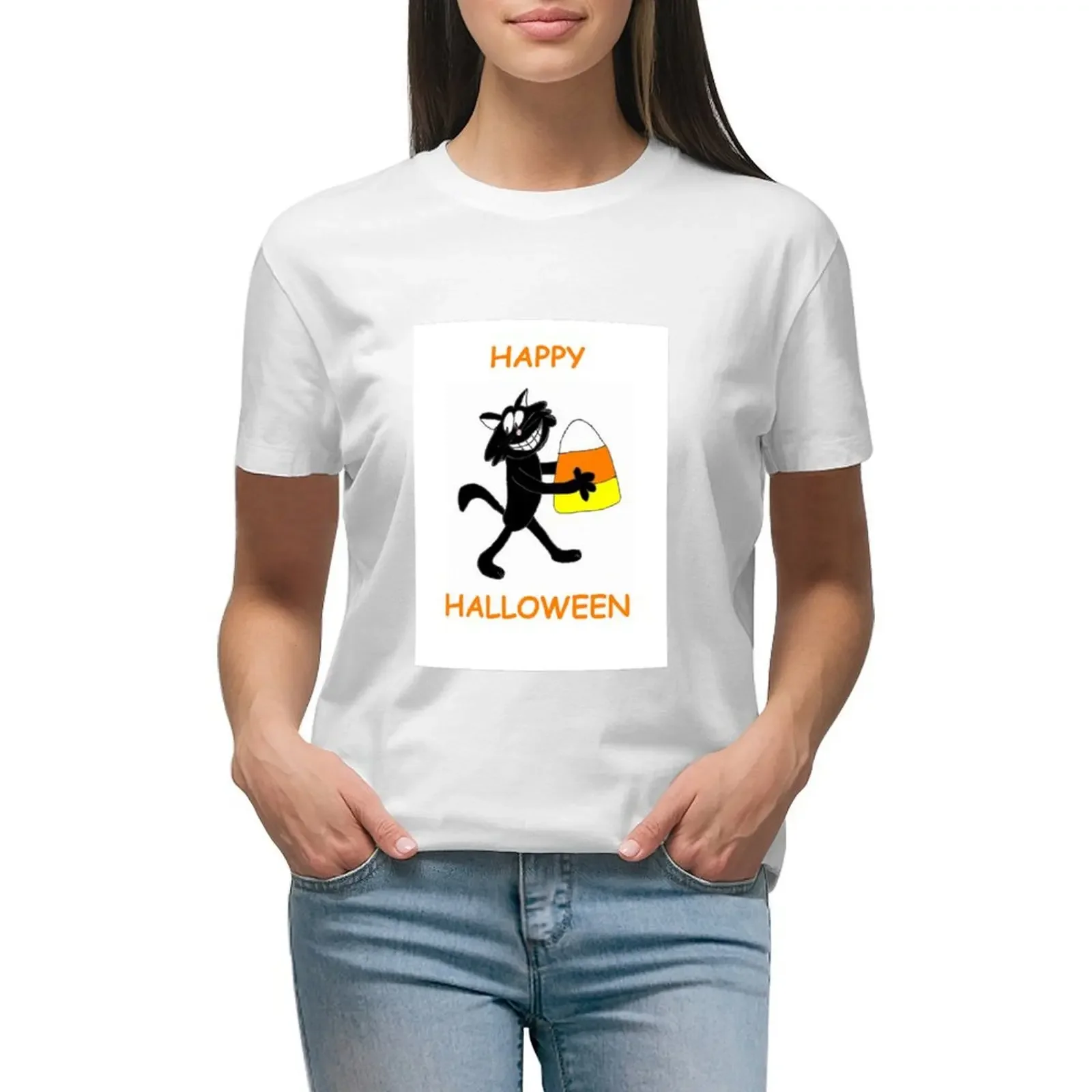 

Black Cat Happy Halloween T-shirt tees vintage clothes t-shirts for Women pack