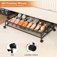 Under Bed Shoe Storage with Wheels, 2 Pack Rolling Under Bed Storage Containers for Shoes Metal Shoe Rack Organizer 1