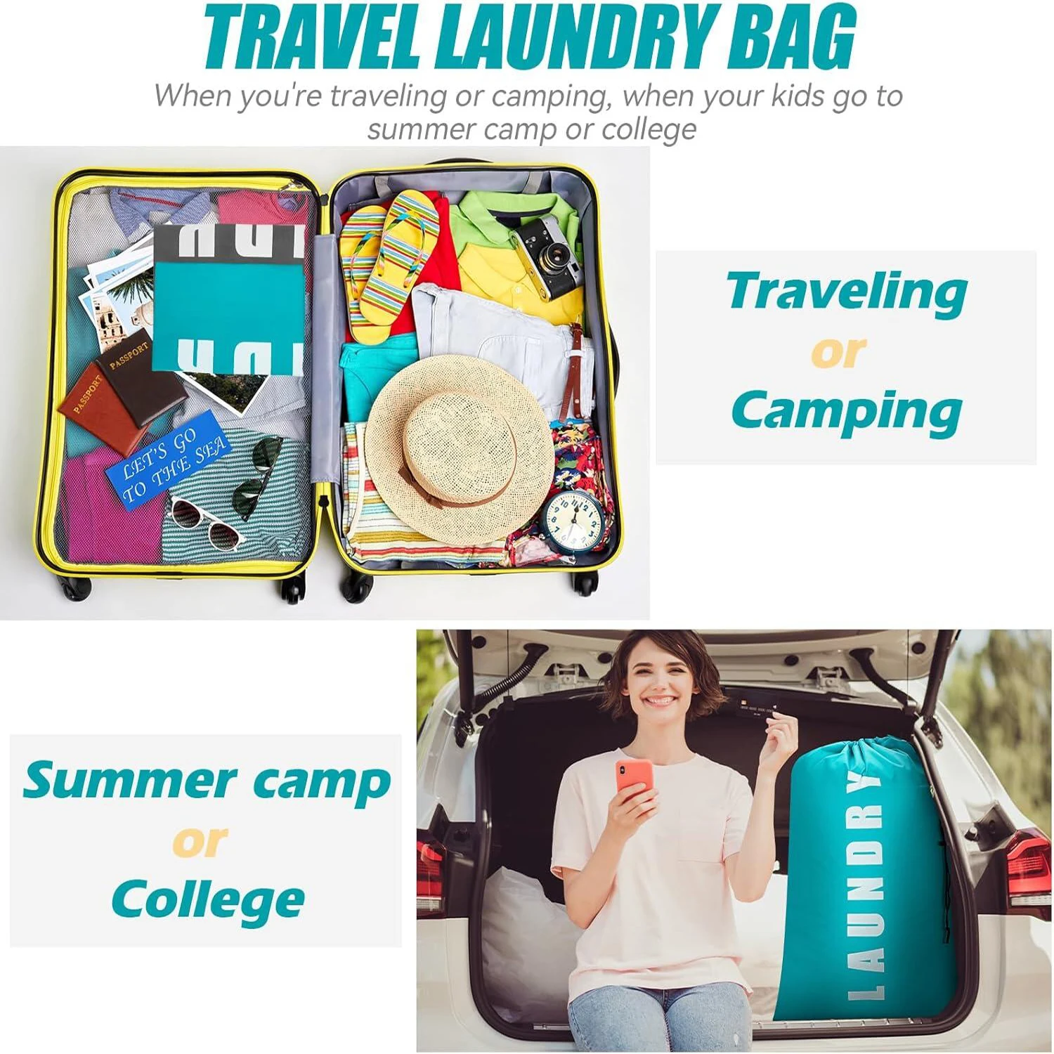 Laundry Bag,2 Pack Travel Laundry Bags for Dirty Clothes,Large Laundry Bags for Traveling,Dirty Clothes Travel Bag, 24" x 36" 5