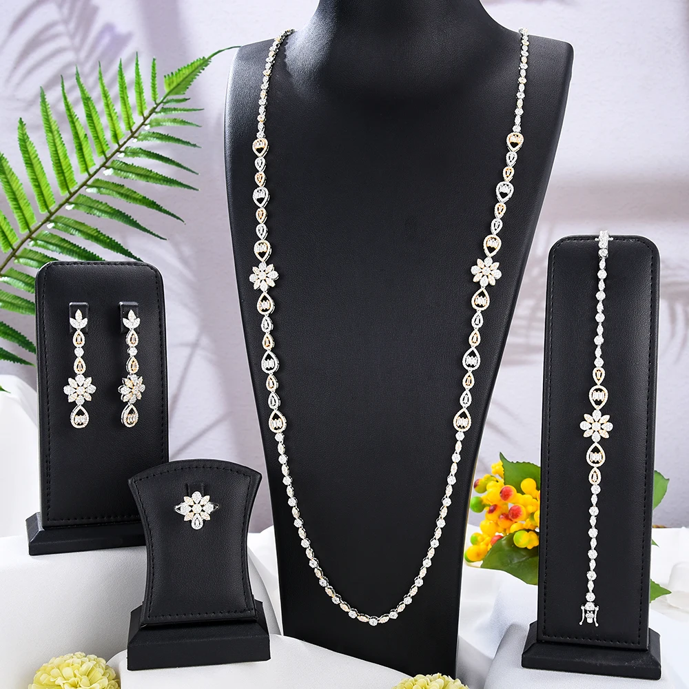 

GODKI BIG Fashion 4PCS Luxury Saudi Arabia Jewelry Set For Women Wedding Party Cubic Zirconia Indian Dubai Bridal Long Necklace