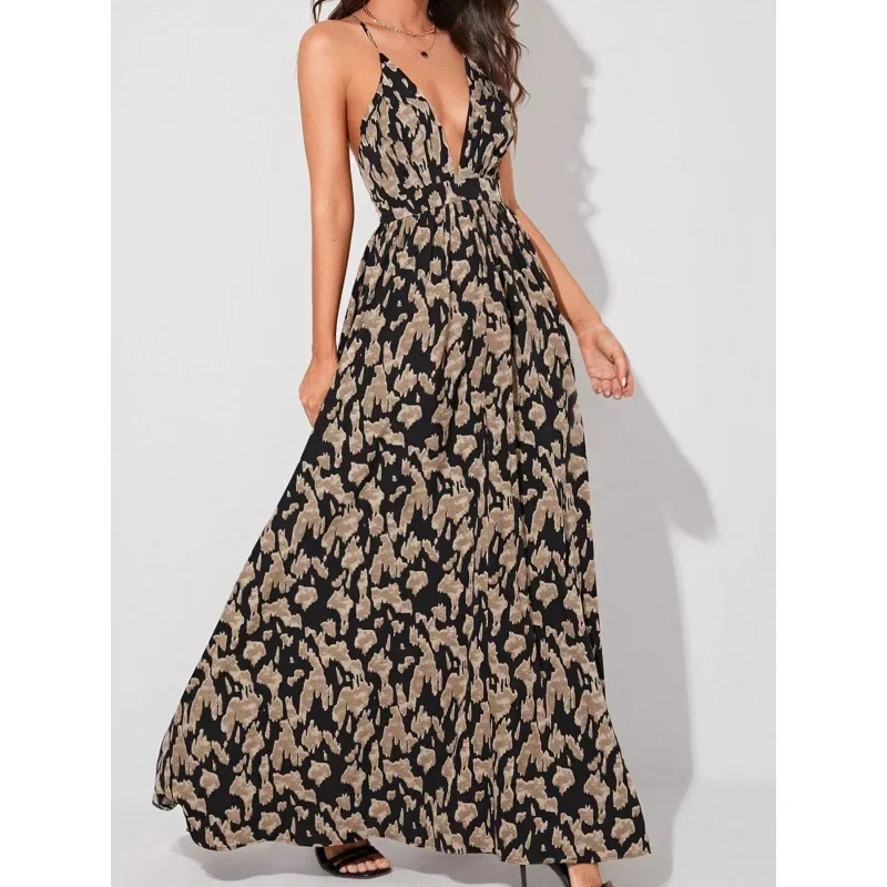 Vintage V-Neck Maxi Dress - Sleeveless Empire Waist Summer Beach Dress