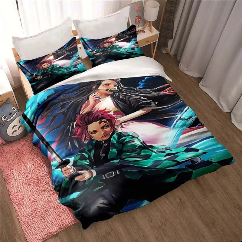Demon Slayer, Anime Cartoon Gift King Twin Double Child Bedding Set Mircofiber or Polyester Duvet Cover Set Cover Bed Cover with 5