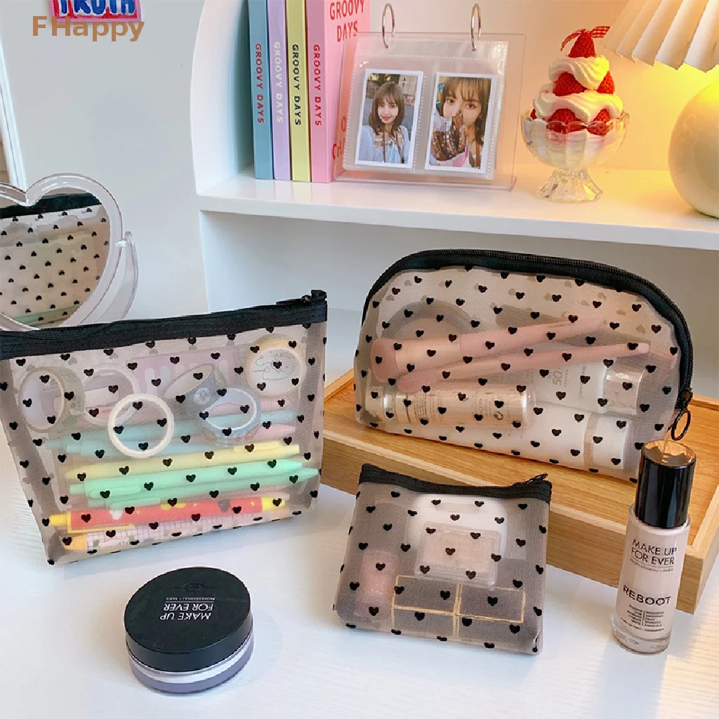 

Zipper Make Up Bags Black Dot Transparent Mesh Cosmetic Bag Women Travel Toiletry Wash Storage Case