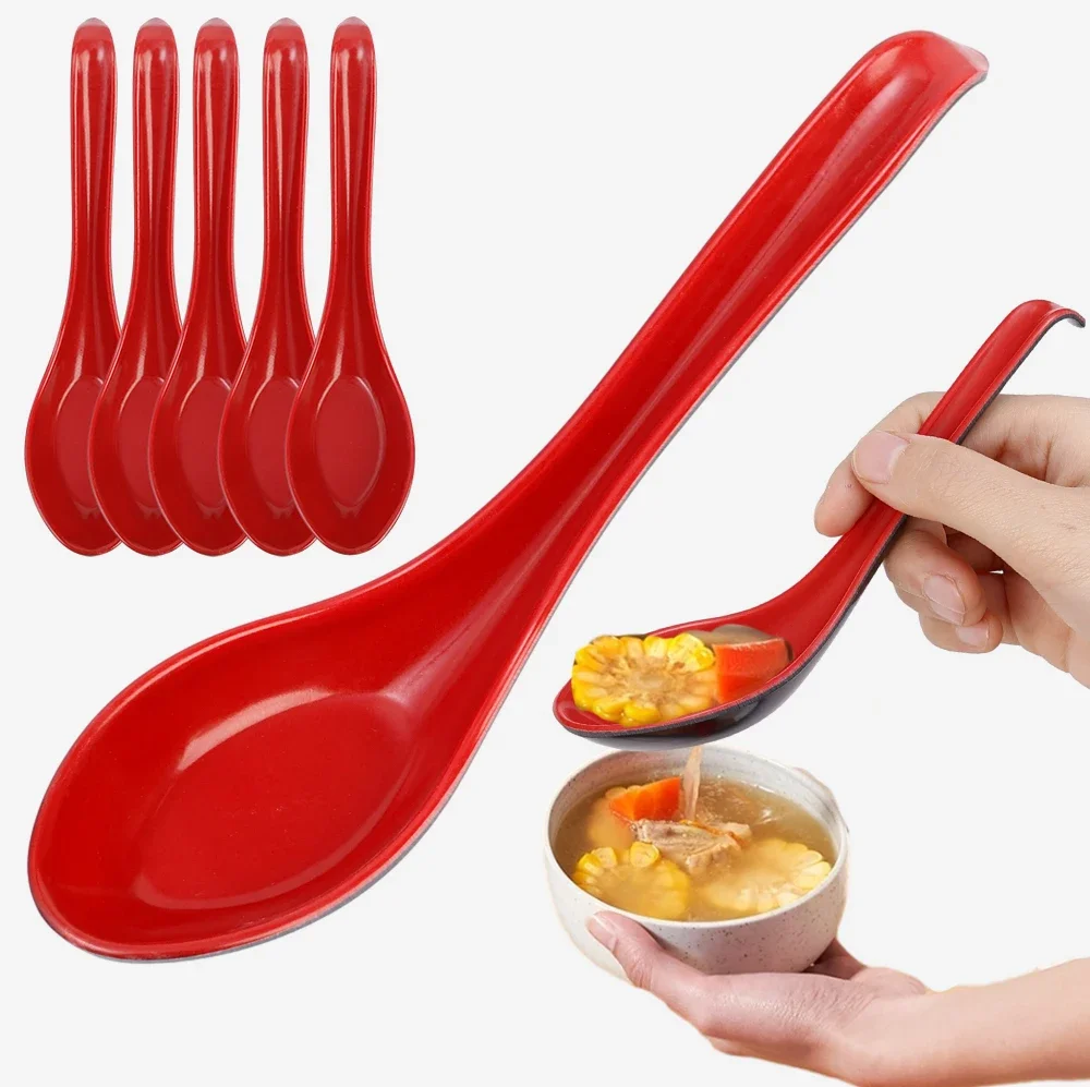 Description Picture 5 of itemRed and Black Soup Spoon Spoon Plastic Bicolor with Hook Practical Portable Long Handle Anti Scalding Antiskid Kitchen Tableware