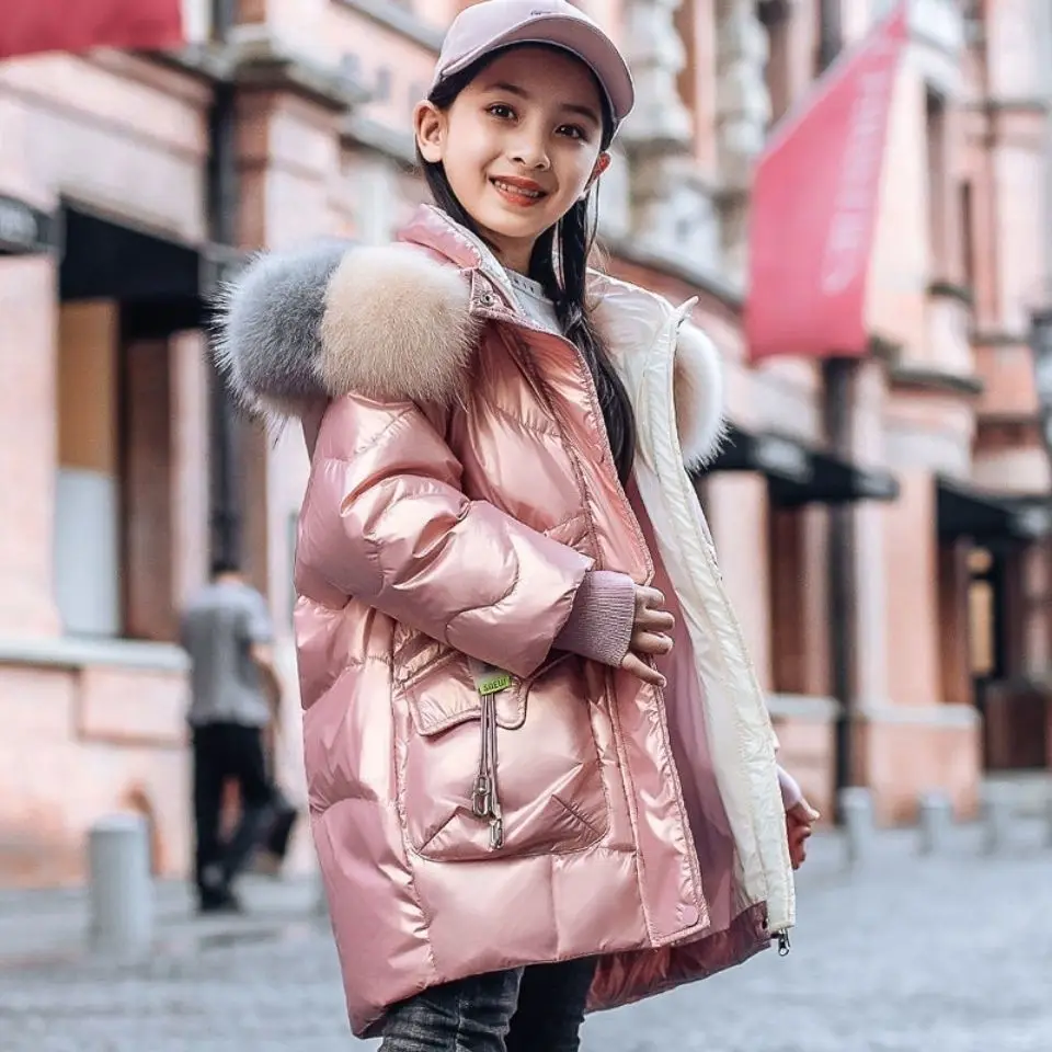 Kids Girl Winter Jacket Outdoor Warm Plus velvet Clothing Thick Coat Windproof Children Cotton clothes Hooded Outerwear 5-12Year