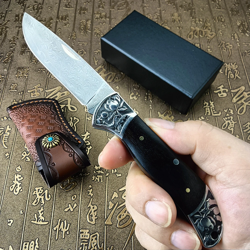 

60HRC Kitchen Multifunctional Knife VG10 Damascus Steel Pocket Hunting Folding Knives Tactical Self-defense Tools with Sheath