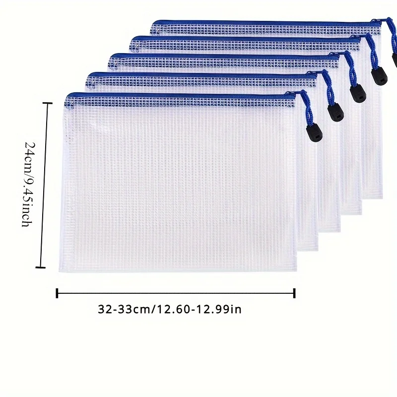 5Pcs A5 편지지 보관 폴더 파일 메쉬 지퍼 파우치 문서 가방 지퍼 파일 폴더 학교 사무용품