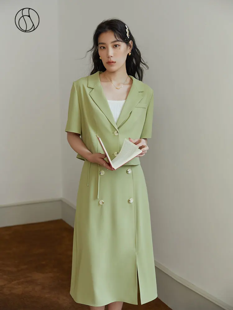 

DUSHU Commuting Intellectual Workplace Suit Fashion Two-piece Female Summer New Simple Blazer + Design Skirt Suit for Women